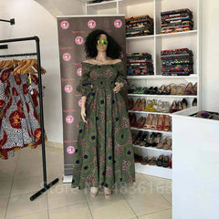 African National Print Party Dress Women Casual Sexy Slash - neck Lady Maxi Dress New Vintage Long - sleeved Loose Elegant Dresses - Free Delivery Worldwide only at Flexi Africa