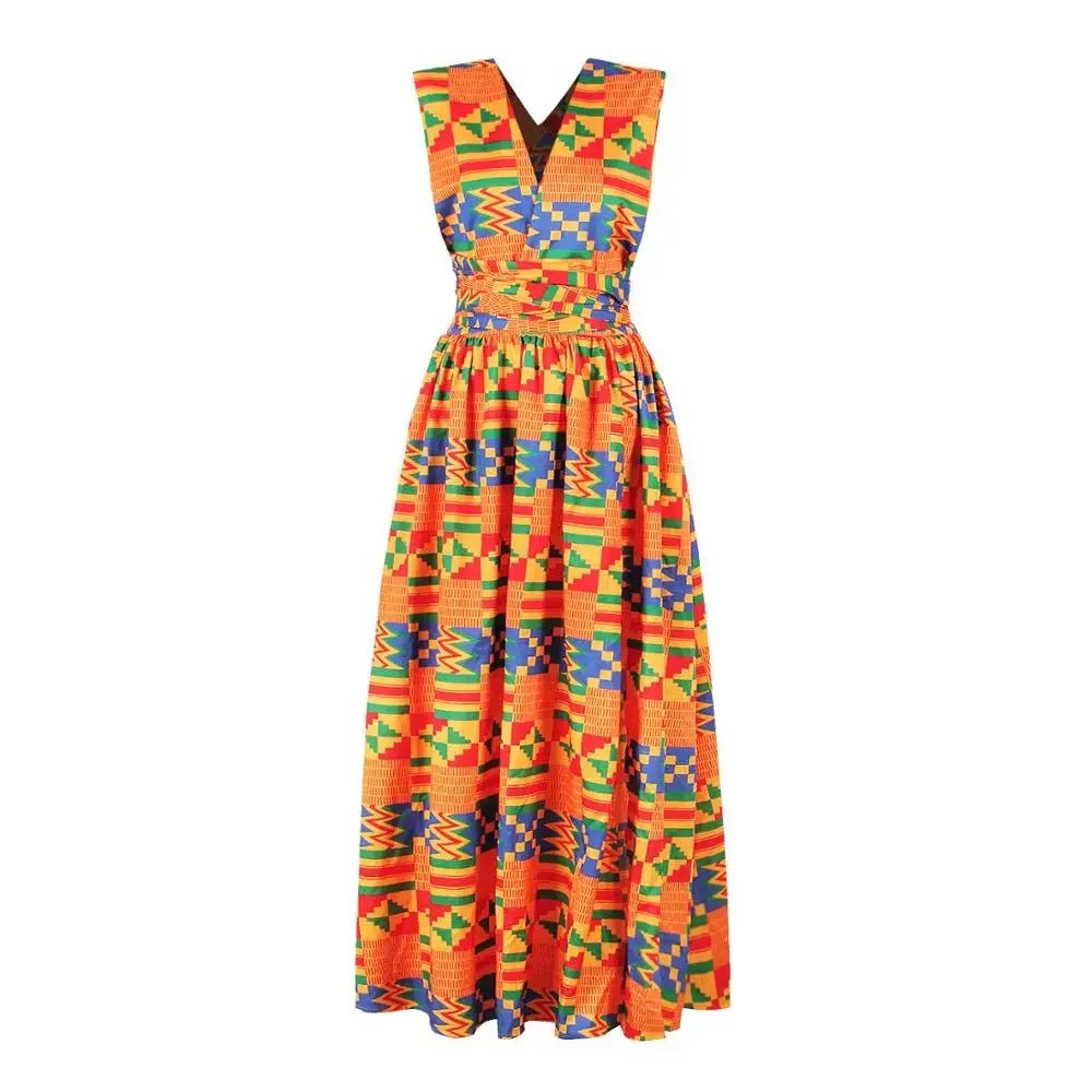 African National Sexy Sleeveless Women Dress Fashion Off Back Print Lady Party Dresses Vintage Casual Long Dress Africa Clothing - Free Delivery Worldwide only at Flexi Africa