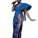 African One - Shoulder Maxi Dress – Bazin Riche Wax Print Gown for Women - Free Delivery Worldwide only at Flexi Africa