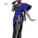 African One - Shoulder Maxi Dress – Bazin Riche Wax Print Gown for Women - Free Delivery Worldwide only at Flexi Africa