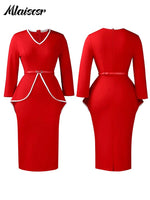 African Party Dress for Women – V-Neck Bodycon Midi Dress with Belt | Evening & Office Wear - Free Delivery Worldwide only at Flexi Africa