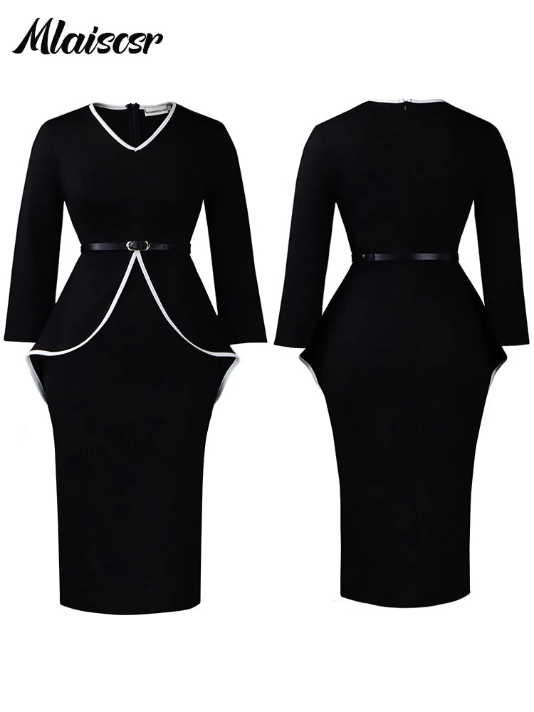 African Party Dress for Women – V-Neck Bodycon Midi Dress with Belt | Evening & Office Wear - Free Delivery Worldwide only at Flexi Africa