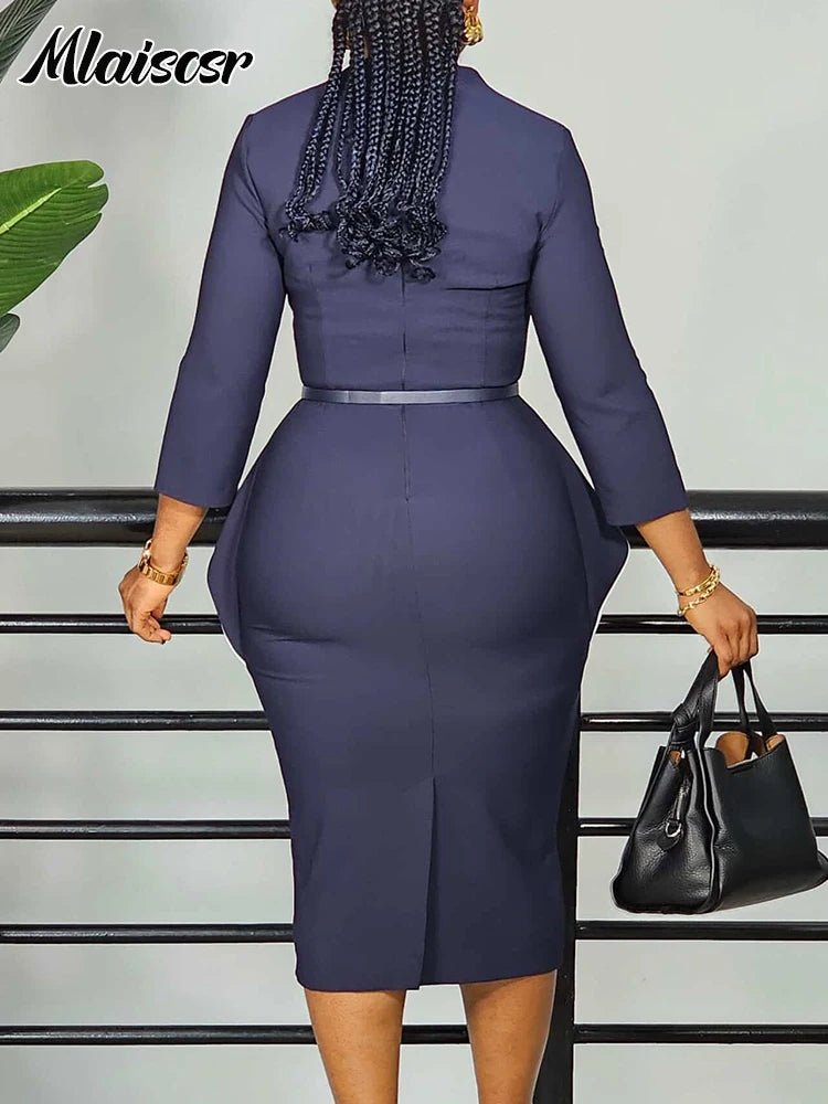 African Party Dress for Women – V-Neck Bodycon Midi Dress with Belt | Evening & Office Wear - Free Delivery Worldwide only at Flexi Africa