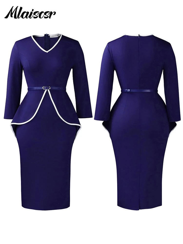 African Party Dress for Women – V-Neck Bodycon Midi Dress with Belt | Evening & Office Wear - Free Delivery Worldwide only at Flexi Africa
