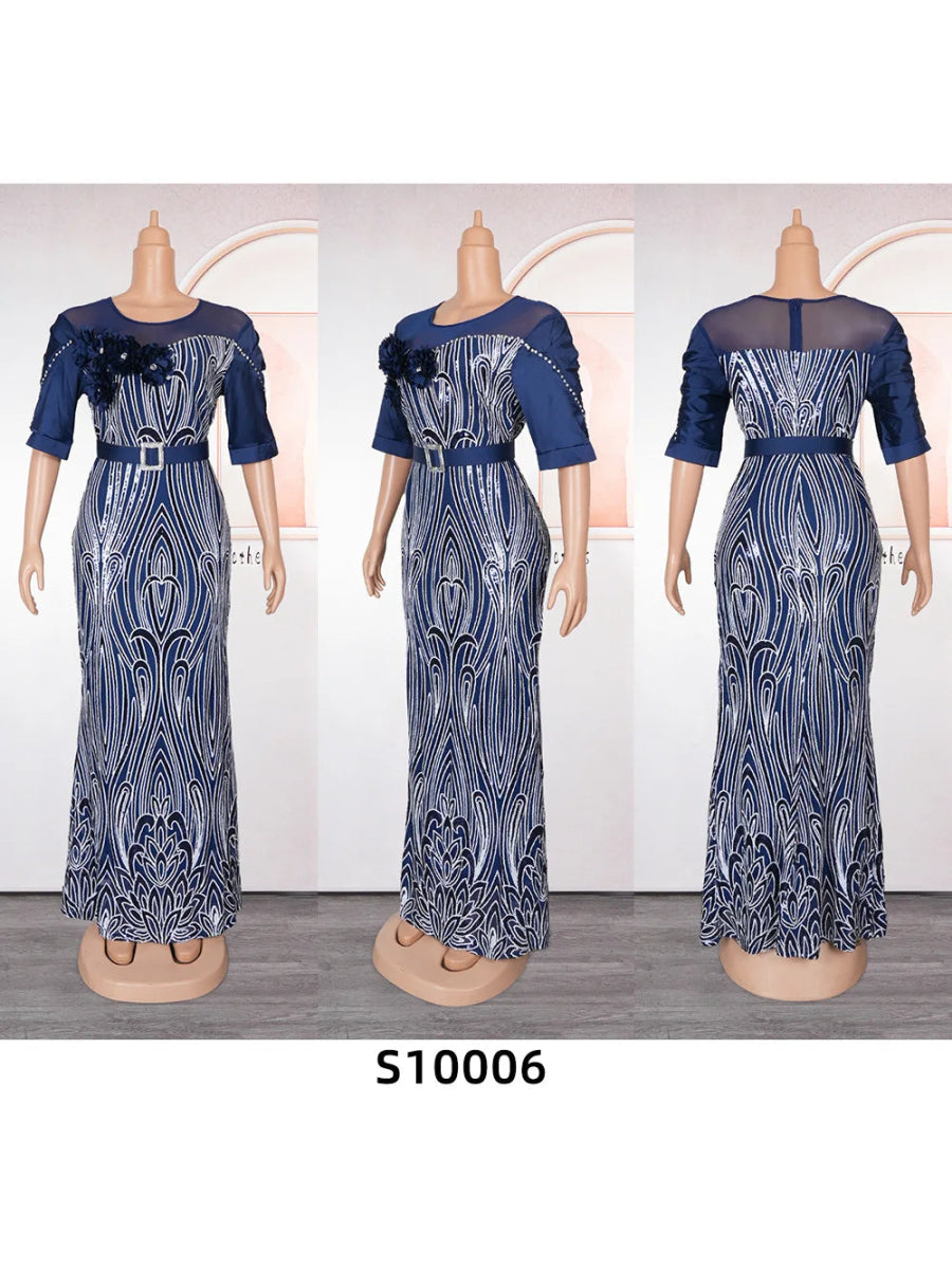 African Party Dresses for Women Dashiki Ankara Sequin Wedding Evening Gown Sexy Bodycon Maxi Long Dress Plus Size Africa Clothes - Flexi Africa - Free Delivery Worldwide only at www.flexiafrica.com