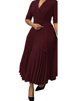 African Pleated A - Line Dress for Women – V - Neck High - Waist Office Dress with Belt - Free Delivery Worldwide only at Flexi Africa
