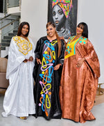 African Plus Size Bazin Riche Embroidered Floor-Length Dress with Matching Scarf for Women - Free Delivery Worldwide only at Flexi Africa