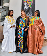 African Plus Size Bazin Riche Embroidered Floor-Length Dress with Matching Scarf for Women - Free Delivery Worldwide only at Flexi Africa