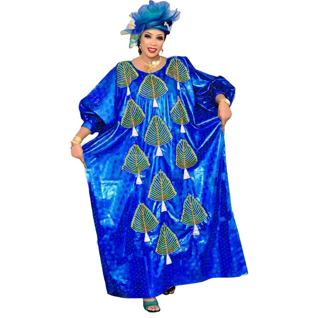 African Plus Size Embroidered Kaftan Gown – Elegant Full - Length Nightdress & Party Casual Dress - Free Delivery Worldwide only at Flexi Africa