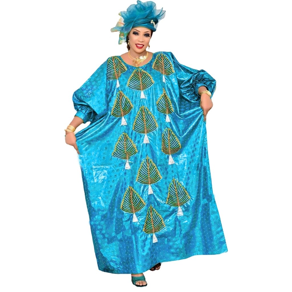 African Plus Size Embroidered Kaftan Gown – Elegant Full - Length Nightdress & Party Casual Dress - Free Delivery Worldwide only at Flexi Africa