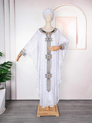 African Plus Size Embroidered Long Robe for Women – Lined with Headscarf, Modest Muslim Wear - Free Delivery Worldwide only at Flexi Africa