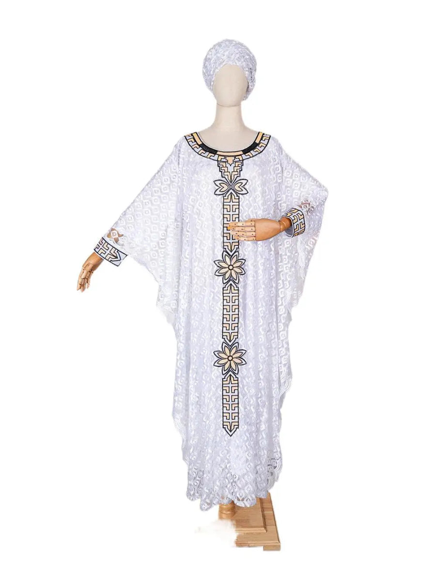 African Plus Size Embroidered Long Robe for Women – Lined with Headscarf, Modest Muslim Wear - Free Delivery Worldwide only at Flexi Africa