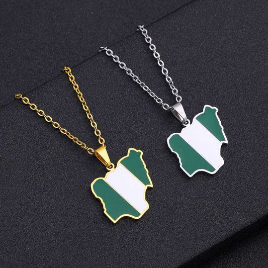 African Pride: Nigeria Map Flag Pendant Necklace - Free Delivery Worldwide only at Flexi Africa