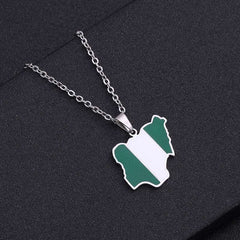 African Pride: Nigeria Map Flag Pendant Necklace - Flexi Africa - Flexi Africa offers Free Delivery Worldwide - Vibrant African traditional clothing showcasing bold prints and intricate designs