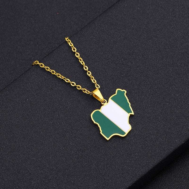 African Pride: Nigeria Map Flag Pendant Necklace - Flexi Africa - Free Delivery Worldwide only at www.flexiafrica.com