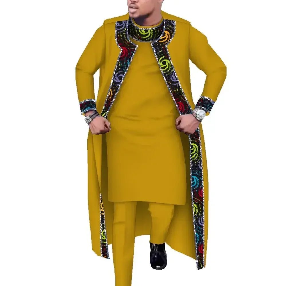 African Print 3PC Men’s Set – Long Robe, Shirt & Pants Cotton Suit for Party & Wedding - Free Delivery Worldwide only at Flexi Africa