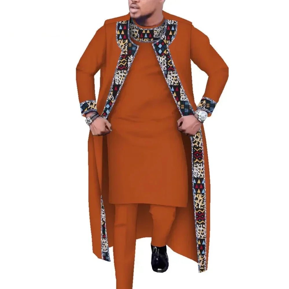 African Print 3PC Men’s Set – Long Robe, Shirt & Pants Cotton Suit for Party & Wedding - Free Delivery Worldwide only at Flexi Africa