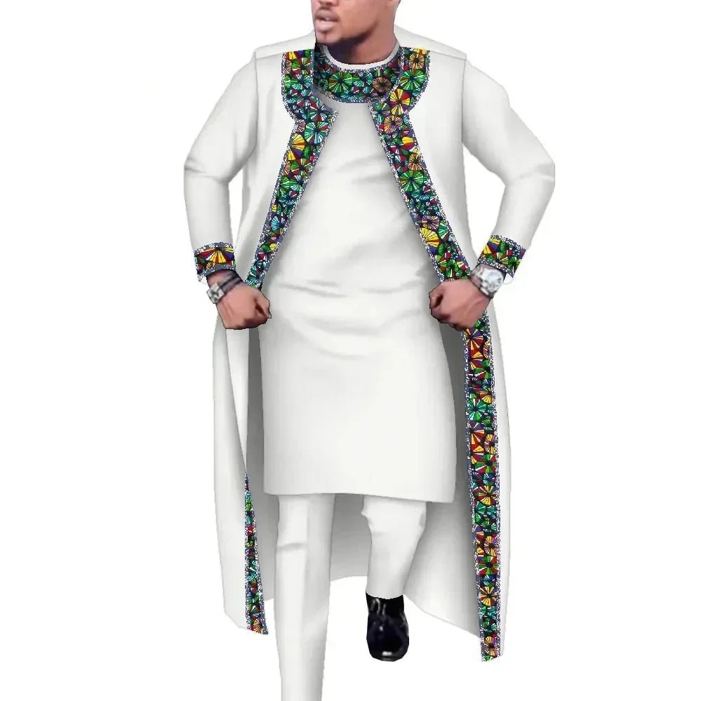 African Print 3PC Men’s Set – Long Robe, Shirt & Pants Cotton Suit for Party & Wedding - Free Delivery Worldwide only at Flexi Africa