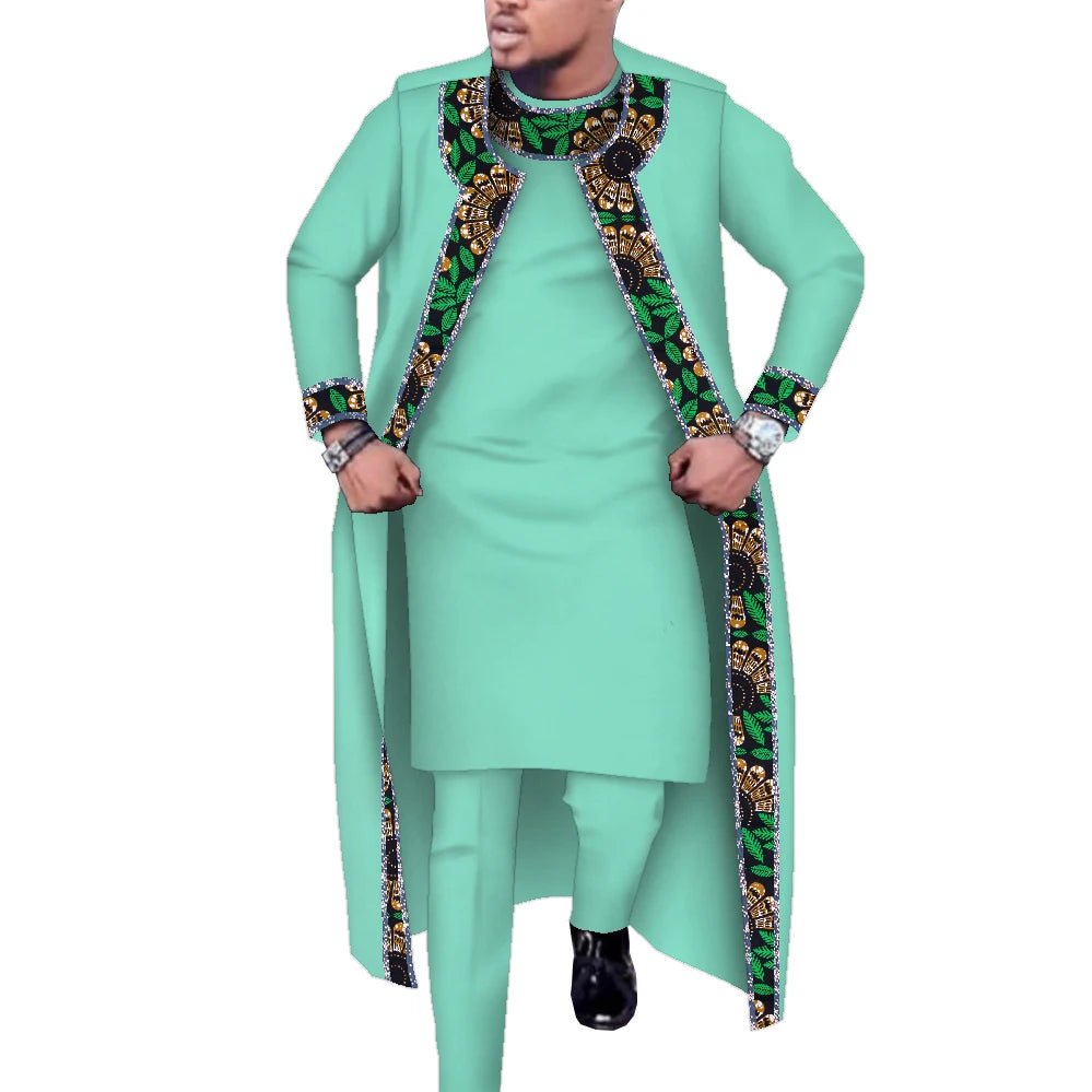 African Print 3PC Men’s Set – Long Robe, Shirt & Pants Cotton Suit for Party & Wedding - Free Delivery Worldwide only at Flexi Africa