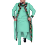 African Print 3PC Men’s Set – Long Robe, Shirt & Pants Cotton Suit for Party & Wedding - Free Delivery Worldwide only at Flexi Africa