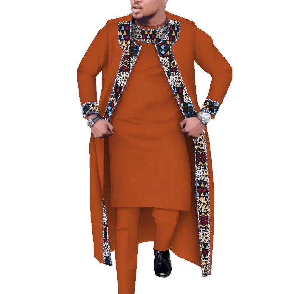 African Print 3PC Men’s Set – Long Robe, Shirt & Pants Cotton Suit for Party & Wedding - Free Delivery Worldwide only at Flexi Africa