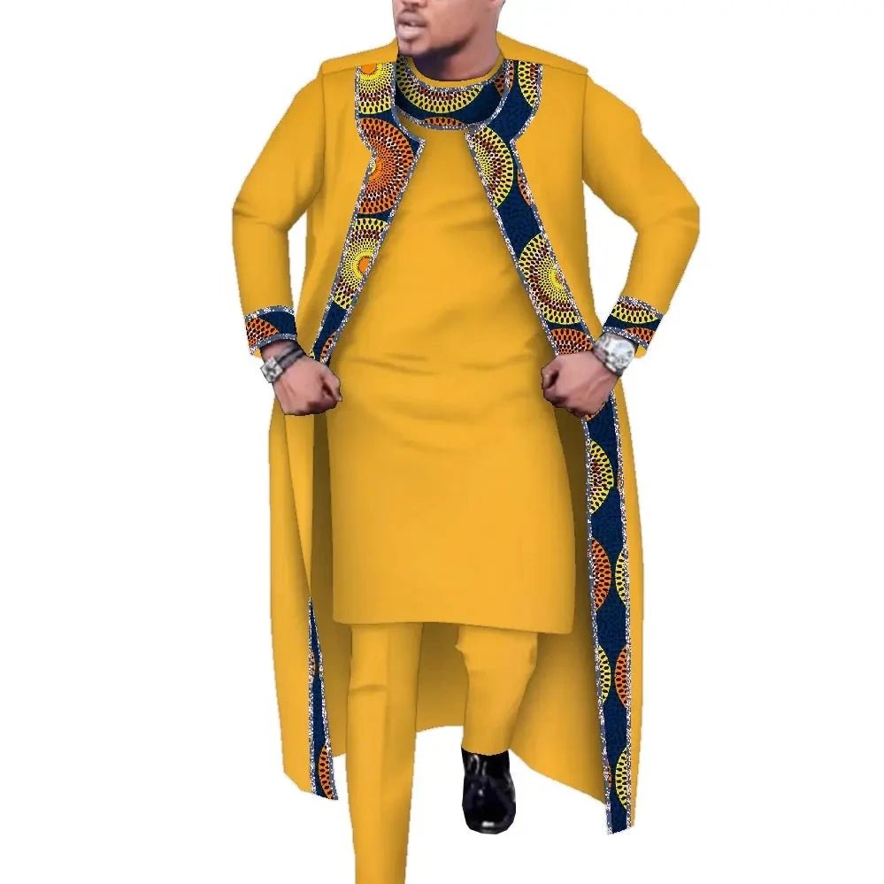 African Print 3PC Men’s Set – Long Robe, Shirt & Pants Cotton Suit for Party & Wedding - Free Delivery Worldwide only at Flexi Africa