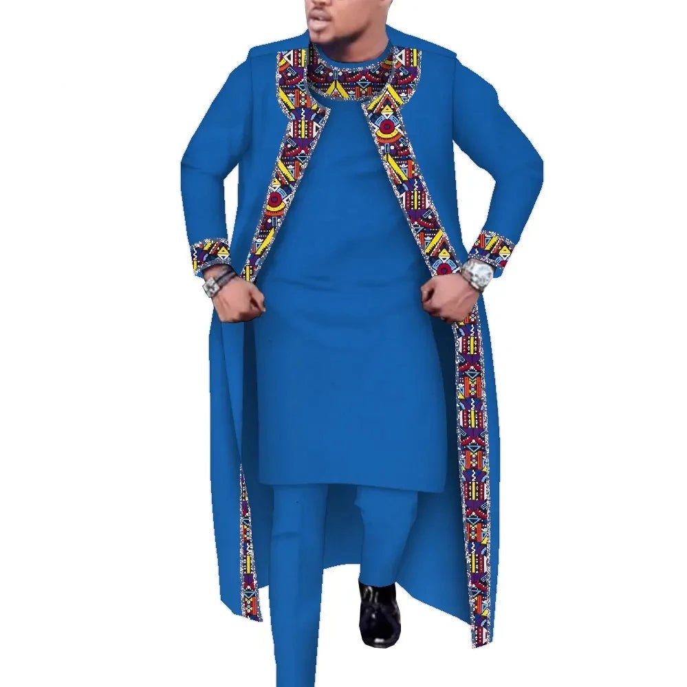 African Print 3PC Men’s Set – Long Robe, Shirt & Pants Cotton Suit for Party & Wedding - Free Delivery Worldwide only at Flexi Africa