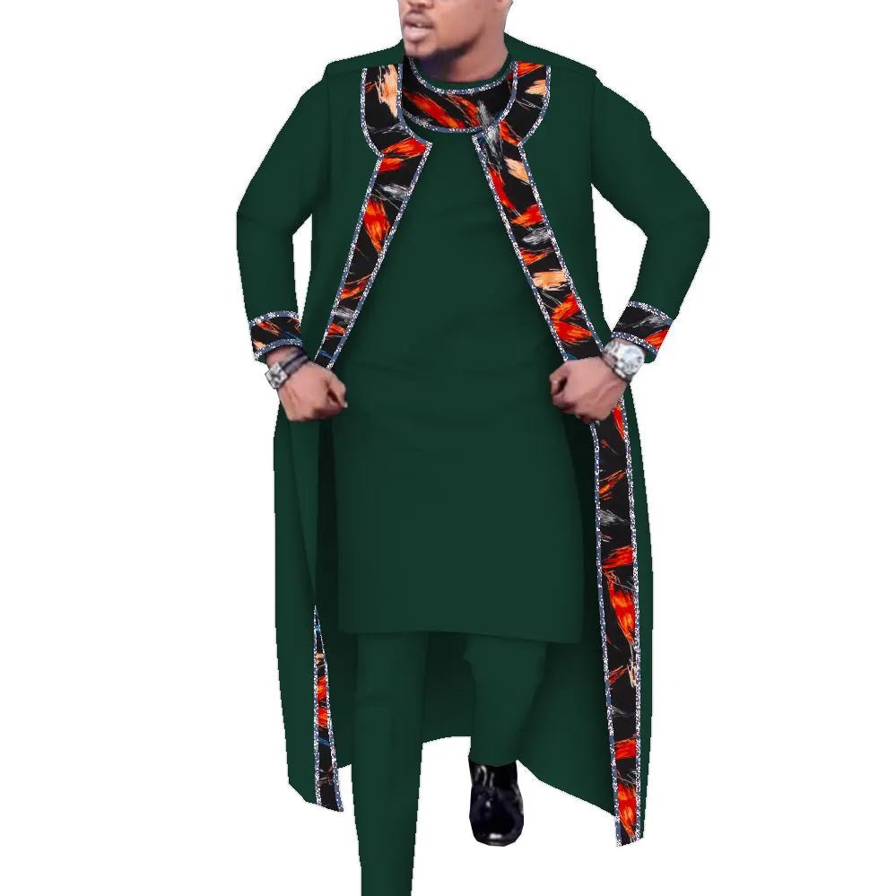 African Print 3PC Men’s Set – Long Robe, Shirt & Pants Cotton Suit for Party & Wedding - Free Delivery Worldwide only at Flexi Africa