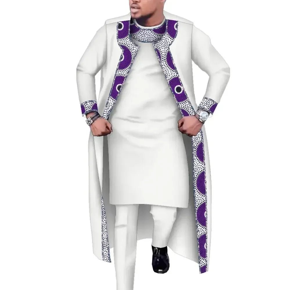 African Print 3PC Men’s Set – Long Robe, Shirt & Pants Cotton Suit for Party & Wedding - Free Delivery Worldwide only at Flexi Africa