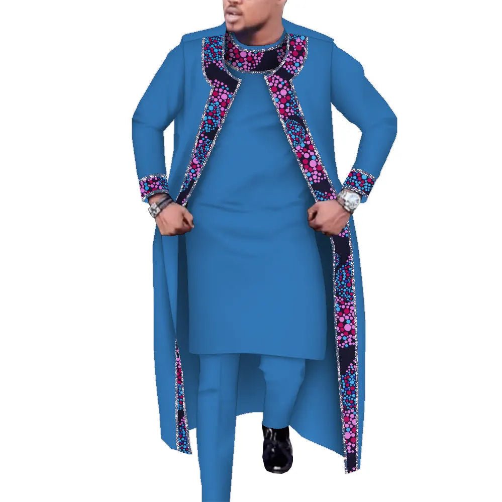 African Print 3PC Men’s Set – Long Robe, Shirt & Pants Cotton Suit for Party & Wedding - Free Delivery Worldwide only at Flexi Africa