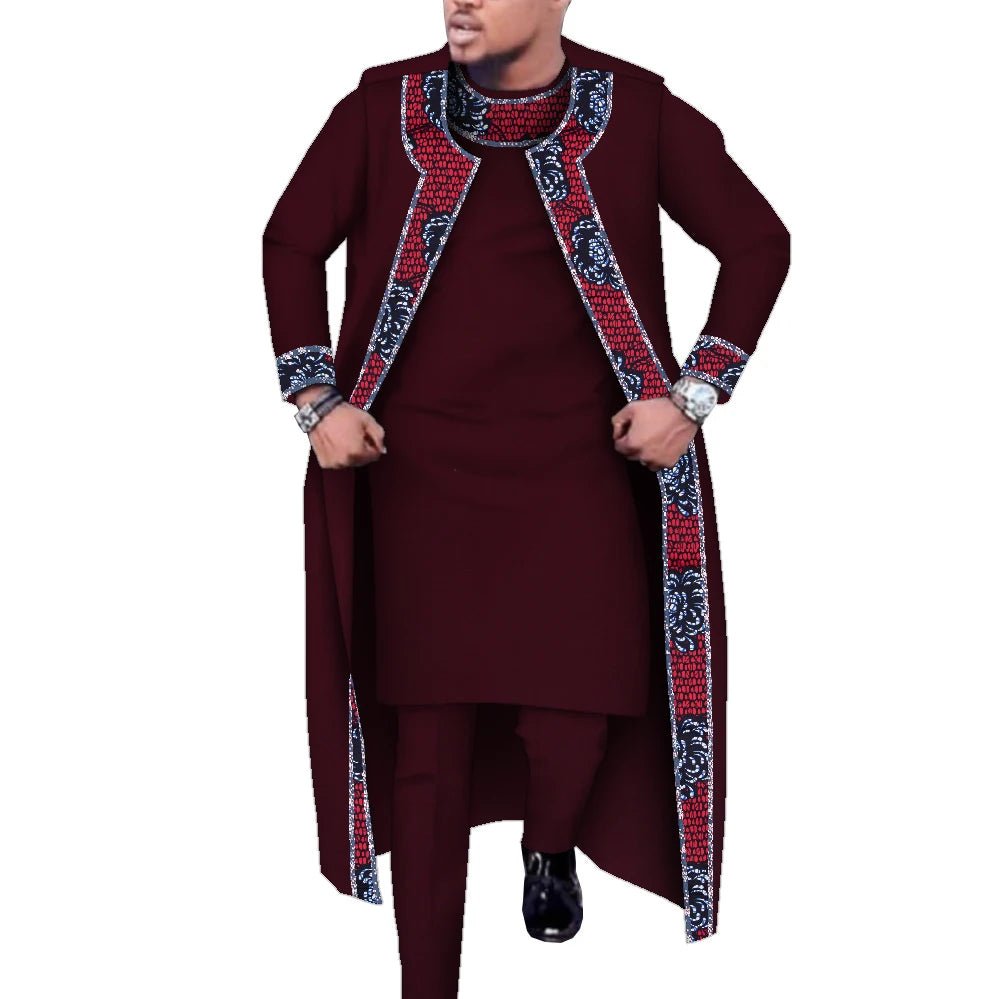 African Print 3PC Men’s Set – Long Robe, Shirt & Pants Cotton Suit for Party & Wedding - Free Delivery Worldwide only at Flexi Africa