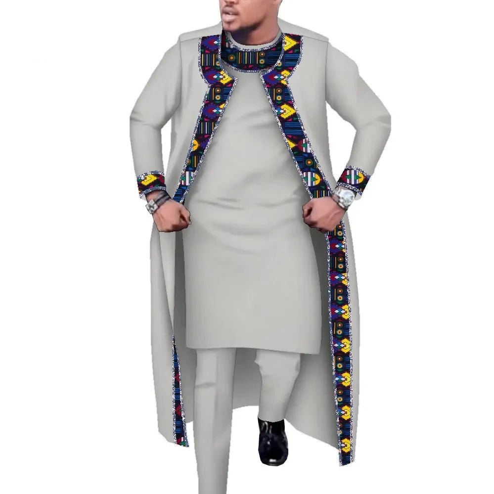 African Print 3PC Men’s Set – Long Robe, Shirt & Pants Cotton Suit for Party & Wedding - Free Delivery Worldwide only at Flexi Africa