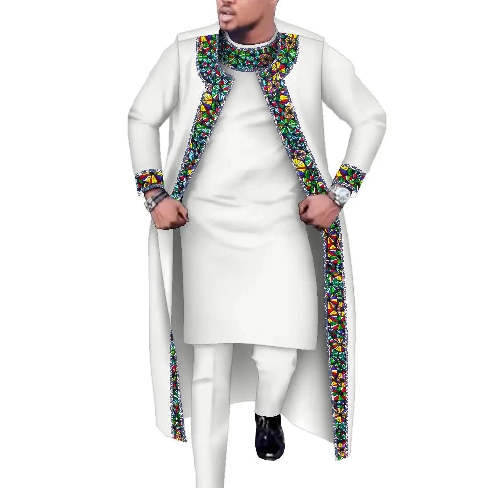 African Print 3PC Men’s Set – Long Robe, Shirt & Pants Cotton Suit for Party & Wedding - Free Delivery Worldwide only at Flexi Africa