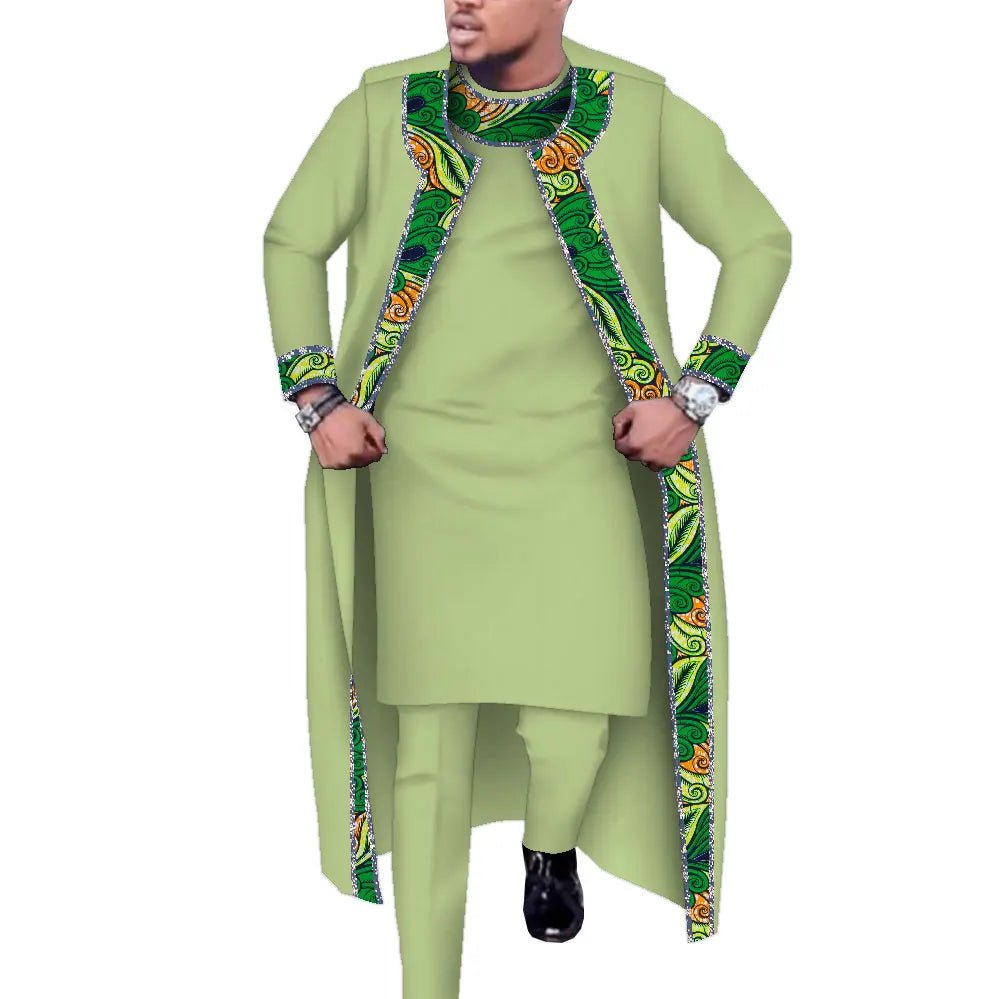 African Print 3PC Men’s Set – Long Robe, Shirt & Pants Cotton Suit for Party & Wedding - Free Delivery Worldwide only at Flexi Africa
