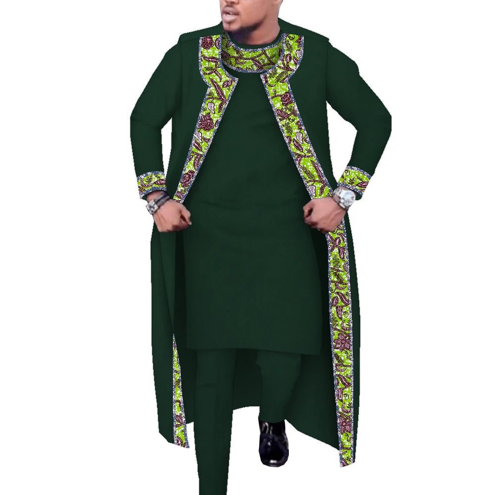 African Print 3PC Men’s Set – Long Robe, Shirt & Pants Cotton Suit for Party & Wedding - Free Delivery Worldwide only at Flexi Africa