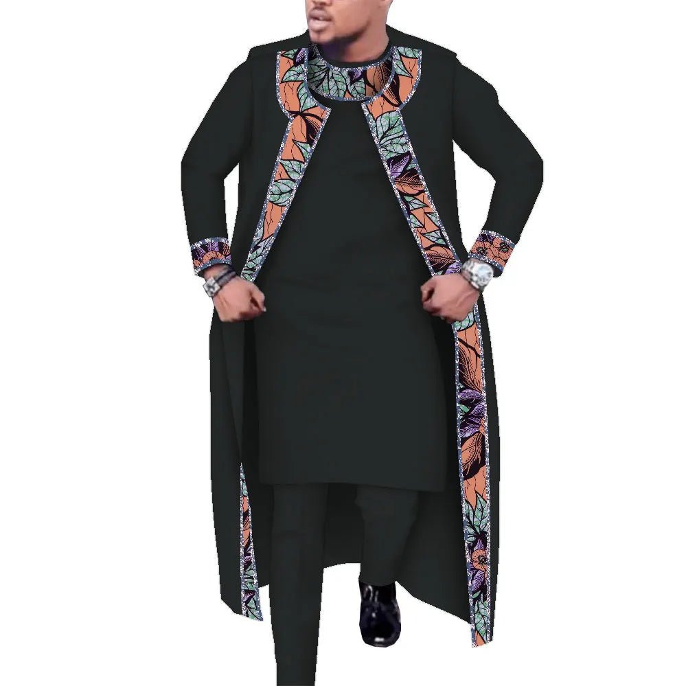 African Print 3PC Men’s Set – Long Robe, Shirt & Pants Cotton Suit for Party & Wedding - Free Delivery Worldwide only at Flexi Africa