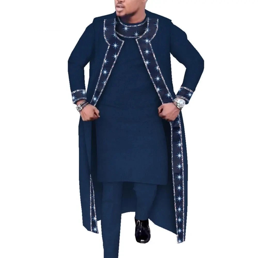 African Print 3PC Men’s Set – Long Robe, Shirt & Pants Cotton Suit for Party & Wedding - Free Delivery Worldwide only at Flexi Africa