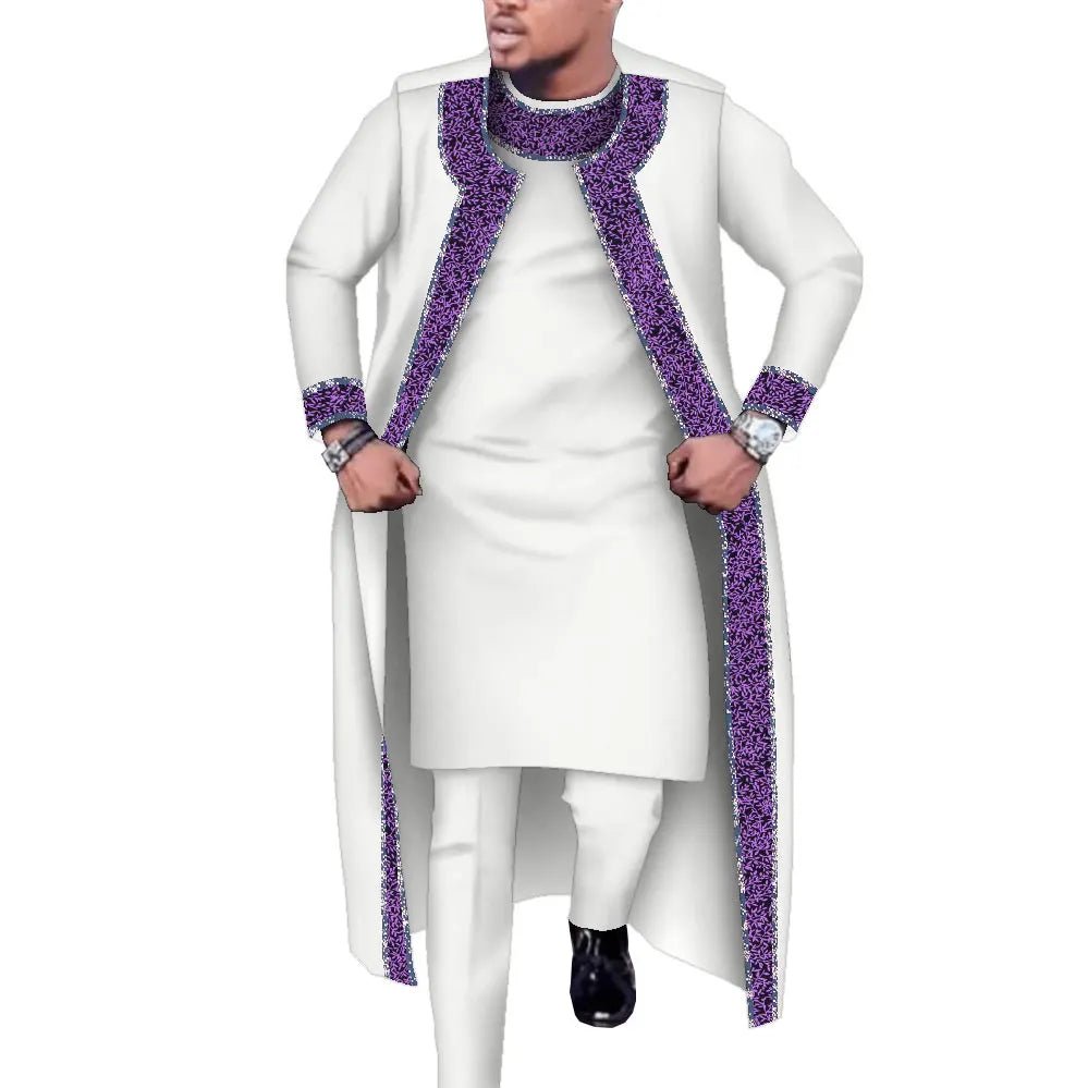 African Print 3PC Men’s Set – Long Robe, Shirt & Pants Cotton Suit for Party & Wedding - Free Delivery Worldwide only at Flexi Africa
