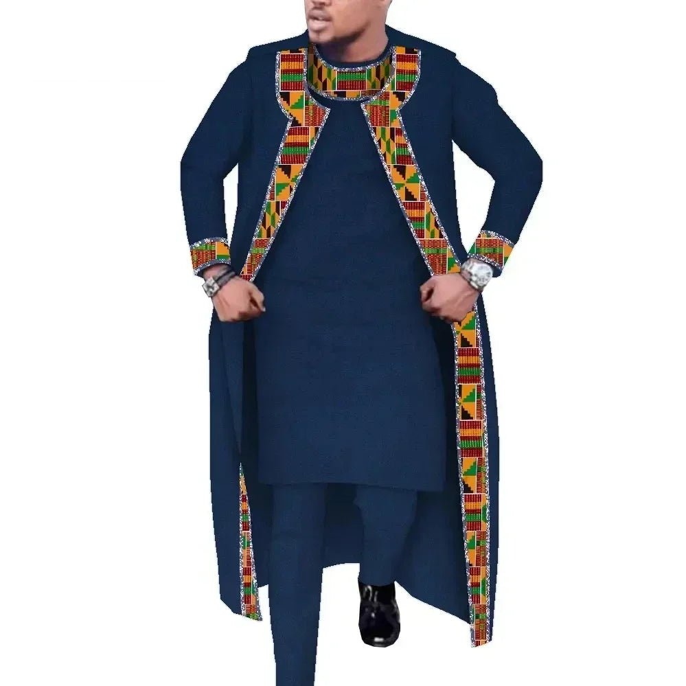 African Print 3PC Men’s Set – Long Robe, Shirt & Pants Cotton Suit for Party & Wedding - Free Delivery Worldwide only at Flexi Africa