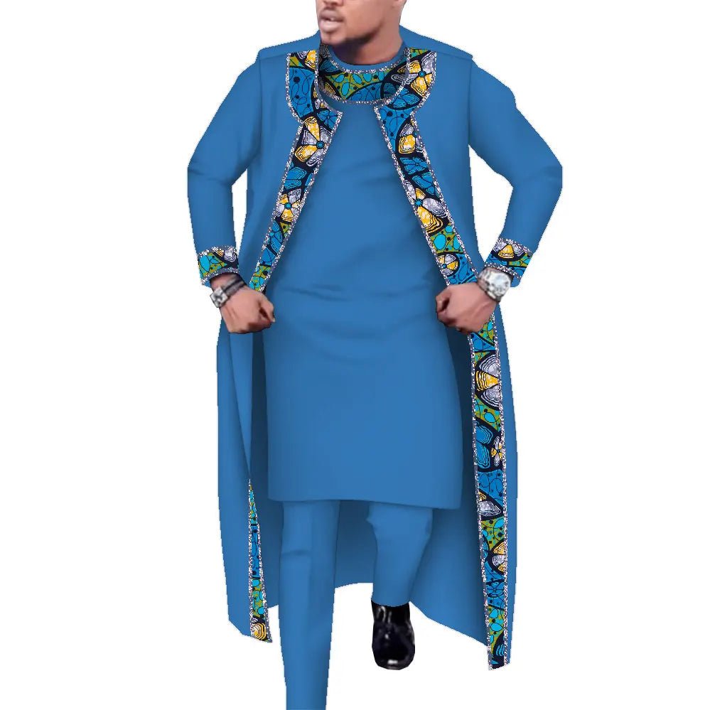 African Print 3PC Men’s Set – Long Robe, Shirt & Pants Cotton Suit for Party & Wedding - Free Delivery Worldwide only at Flexi Africa
