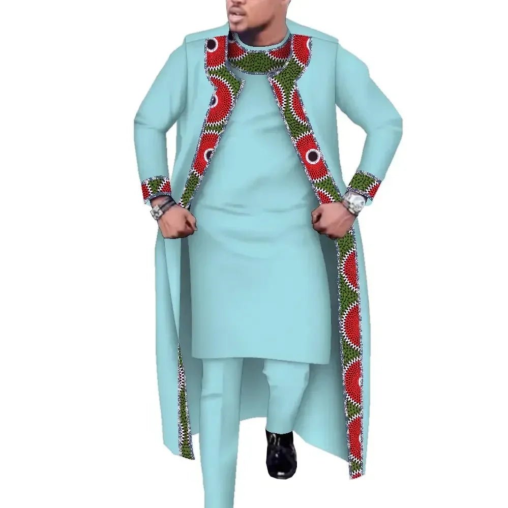 African Print 3PC Men’s Set – Long Robe, Shirt & Pants Cotton Suit for Party & Wedding - Free Delivery Worldwide only at Flexi Africa