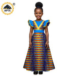 African Print Baby Girl Dress – Bazin Riche Flutter Sleeve Dress with Matching Headtie - Free Delivery Worldwide only at Flexi Africa