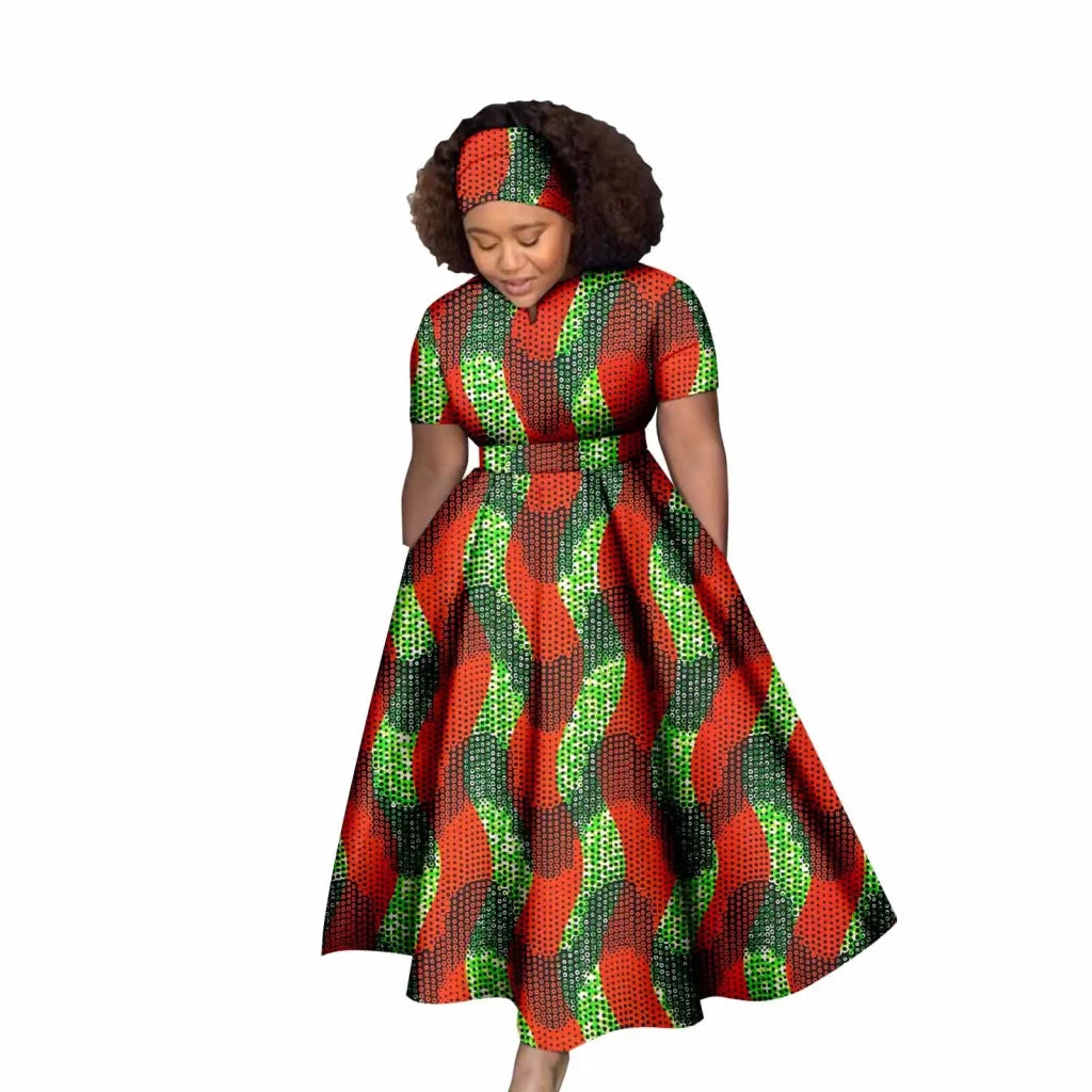 African Print Couple Matching Set – Women’s Long Dress & Men’s Dashiki Pant Outfit - Free Delivery Worldwide only at Flexi Africa