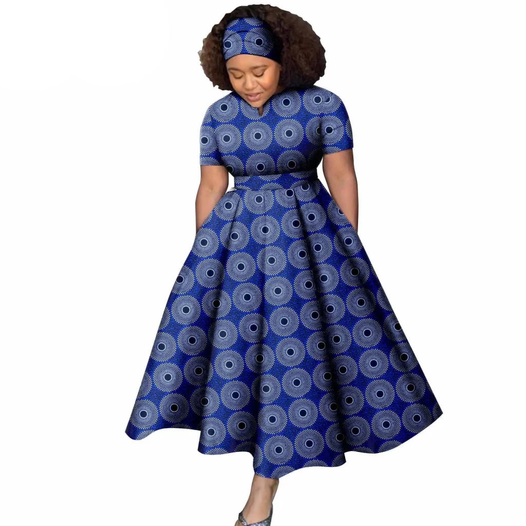 African Print Couple Matching Set – Women’s Long Dress & Men’s Dashiki Pant Outfit - Free Delivery Worldwide only at Flexi Africa