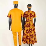 African Print Couple Matching Set – Women’s Long Dress & Men’s Dashiki Pant Outfit - Free Delivery Worldwide only at Flexi Africa
