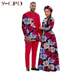 African Print Couple Outfit Set – Women’s Long Tutu Dress & Men’s Dashiki Suit Top and Pants - Free Delivery Worldwide only at Flexi Africa