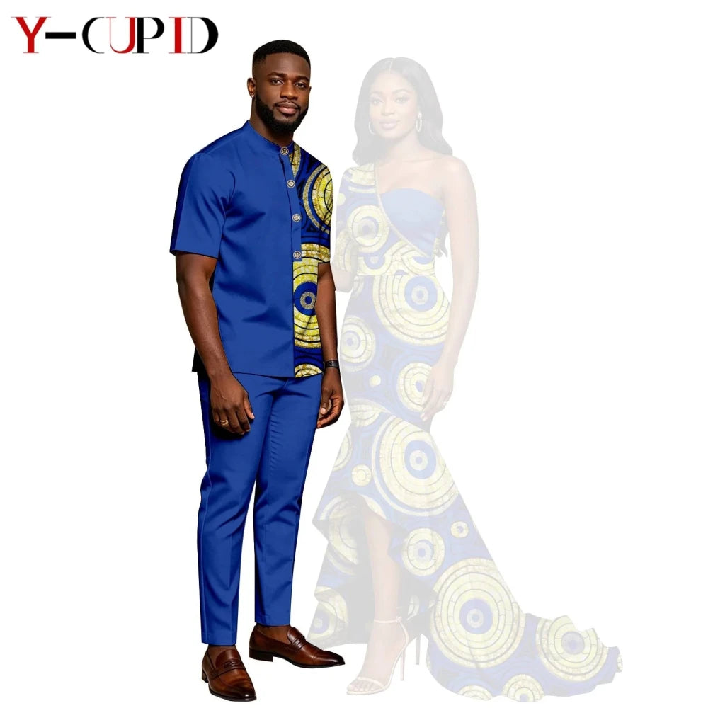 African Print Couples Outfits – Mermaid Dress & Men's Set - Free Delivery Worldwide only at Flexi Africa