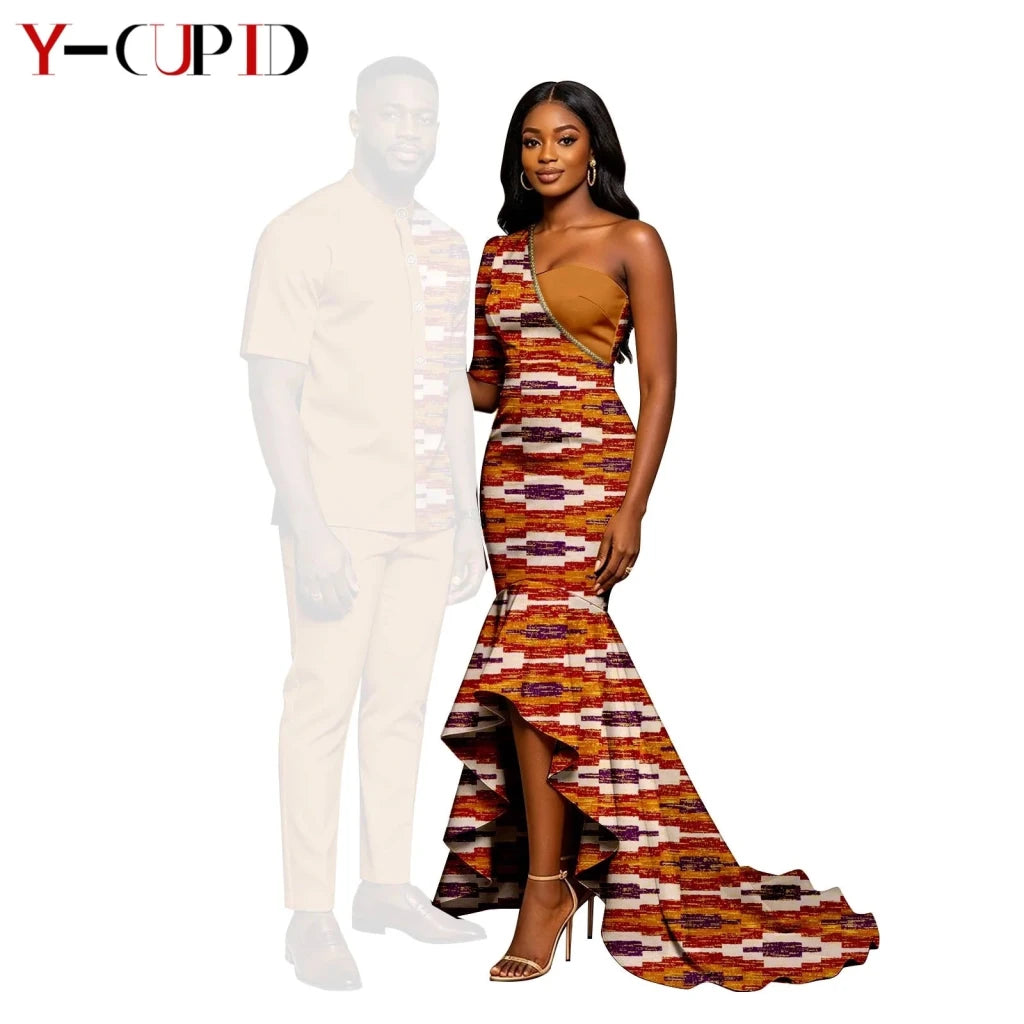 African Print Couples Outfits – Mermaid Dress & Men's Set - Free Delivery Worldwide only at Flexi Africa