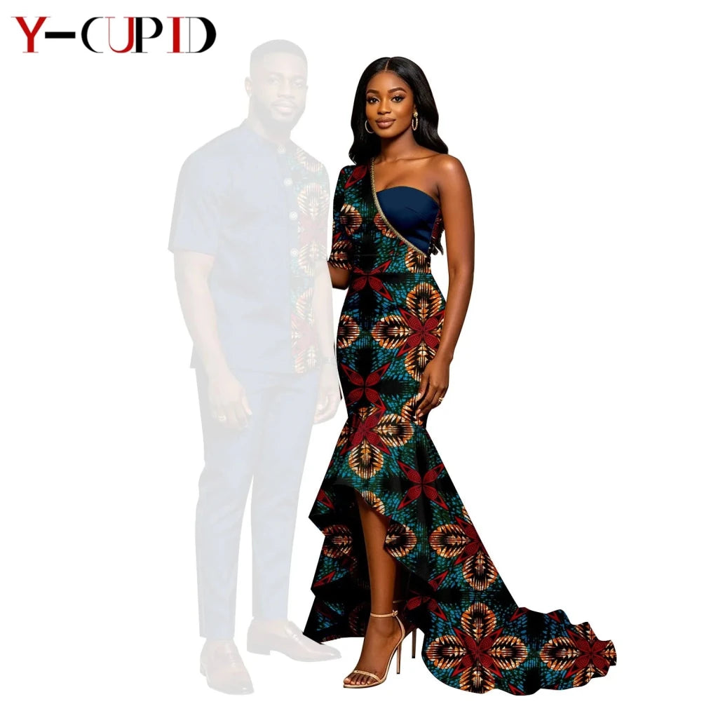 African Print Couples Outfits – Mermaid Dress & Men's Set - Free Delivery Worldwide only at Flexi Africa