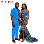 African Print Couples Outfits – Mermaid Dress & Men's Set - Free Delivery Worldwide only at Flexi Africa